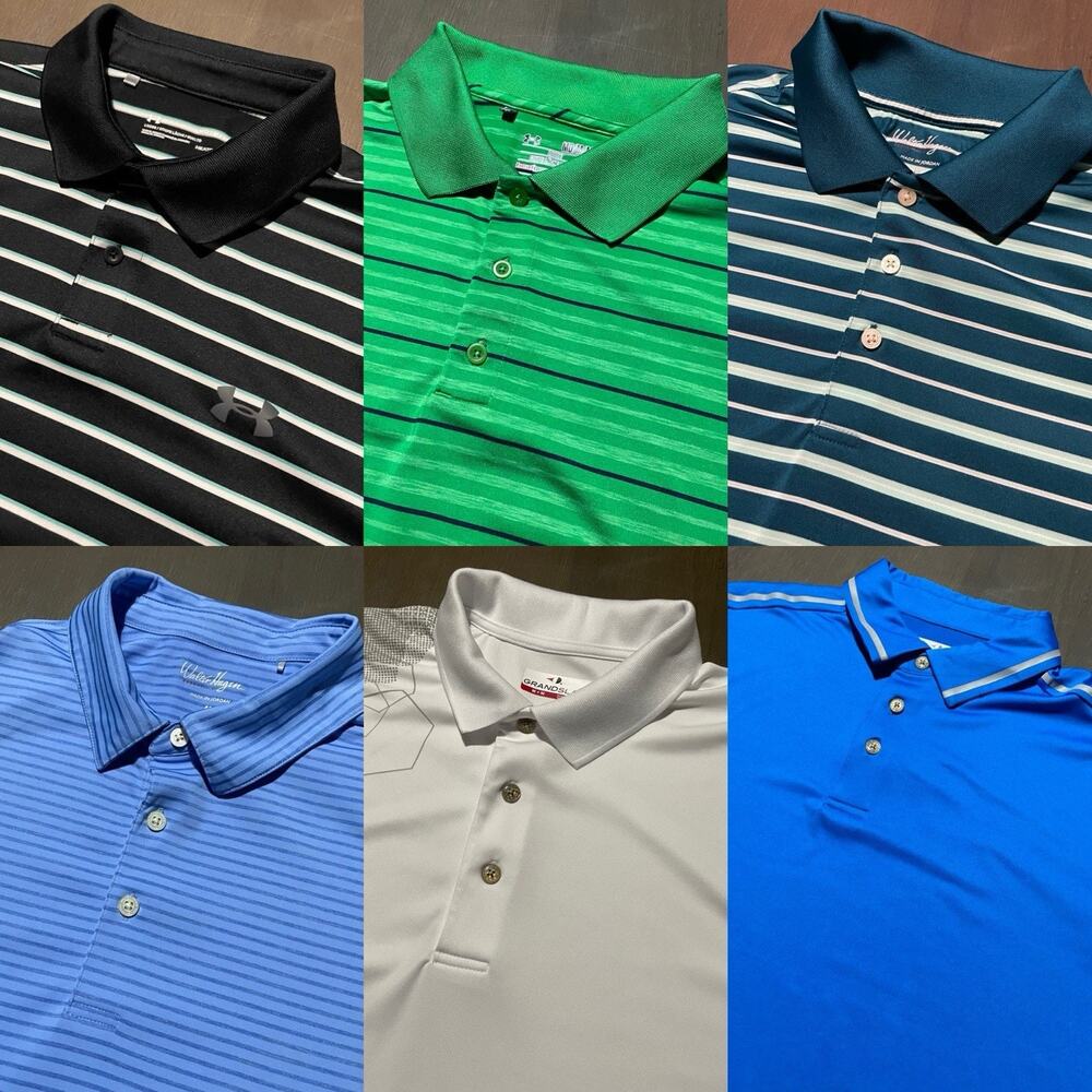 6 Mens Size Medium Golf Polo Shirts Bundle Under Armour Walter Hagen Grand Slam